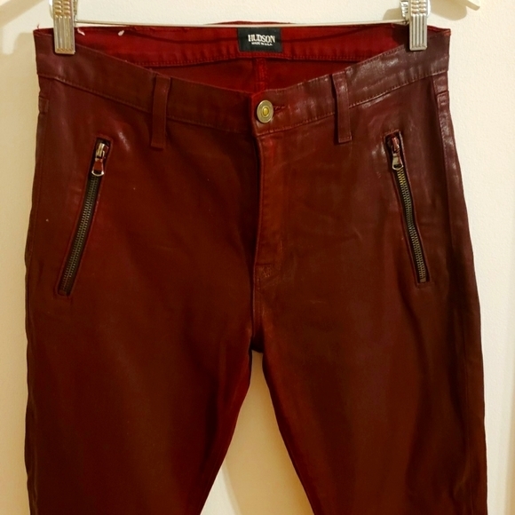 Hudson's Moto Stark Crimson Wax Super Skinny Mid Rise Front Zip Pocket Woman 30 - Picture 2 of 15